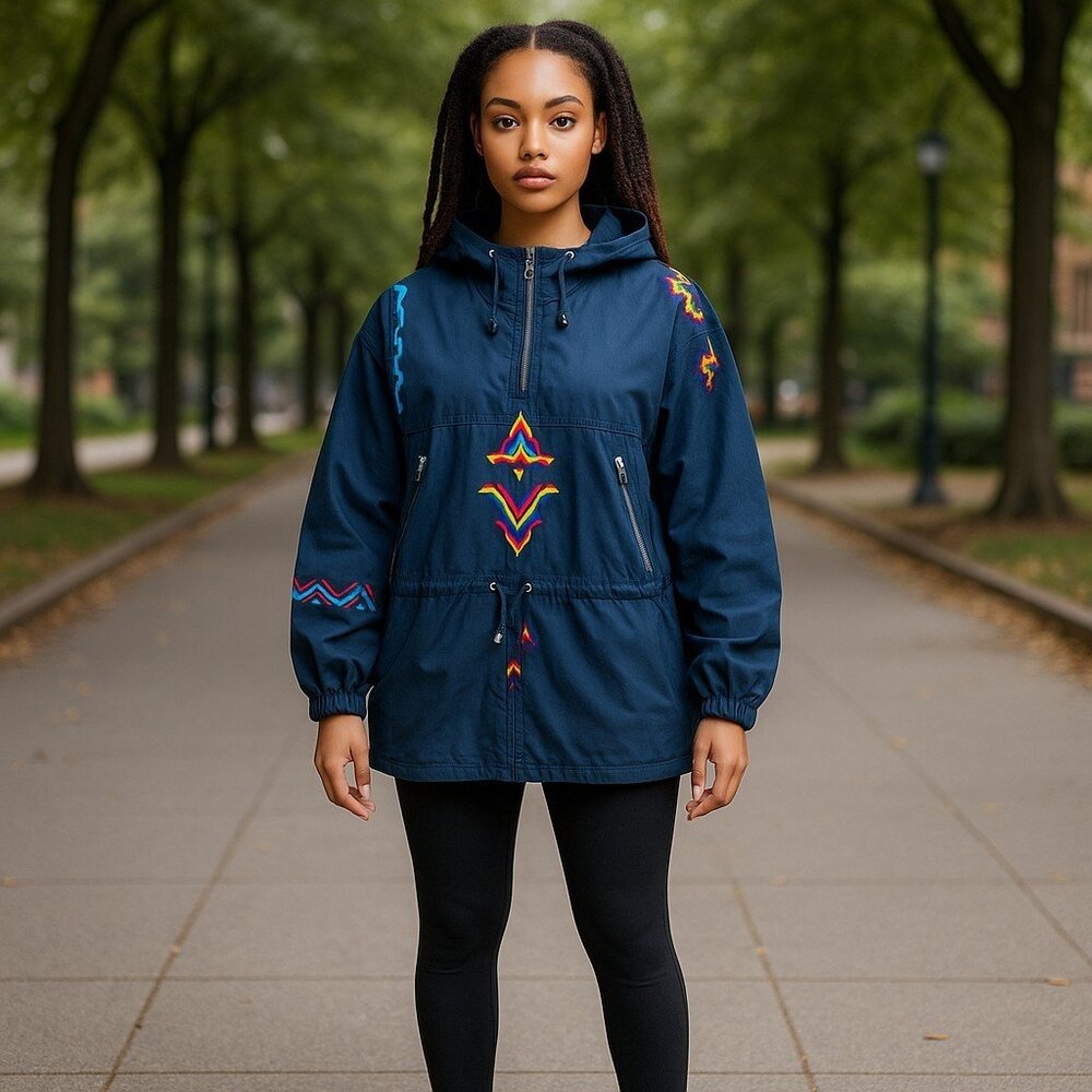 Kaelin Aztec Anorak, Size 10, Black Embroidered‎ Lightweight Track Jacket